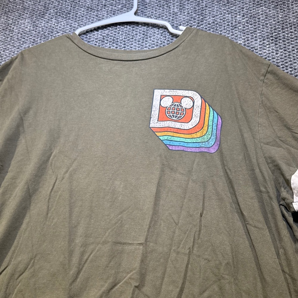 Disney Walt Disney World Retro Rainbow Logo Olive Green‎ Jersey T-Shirt XL